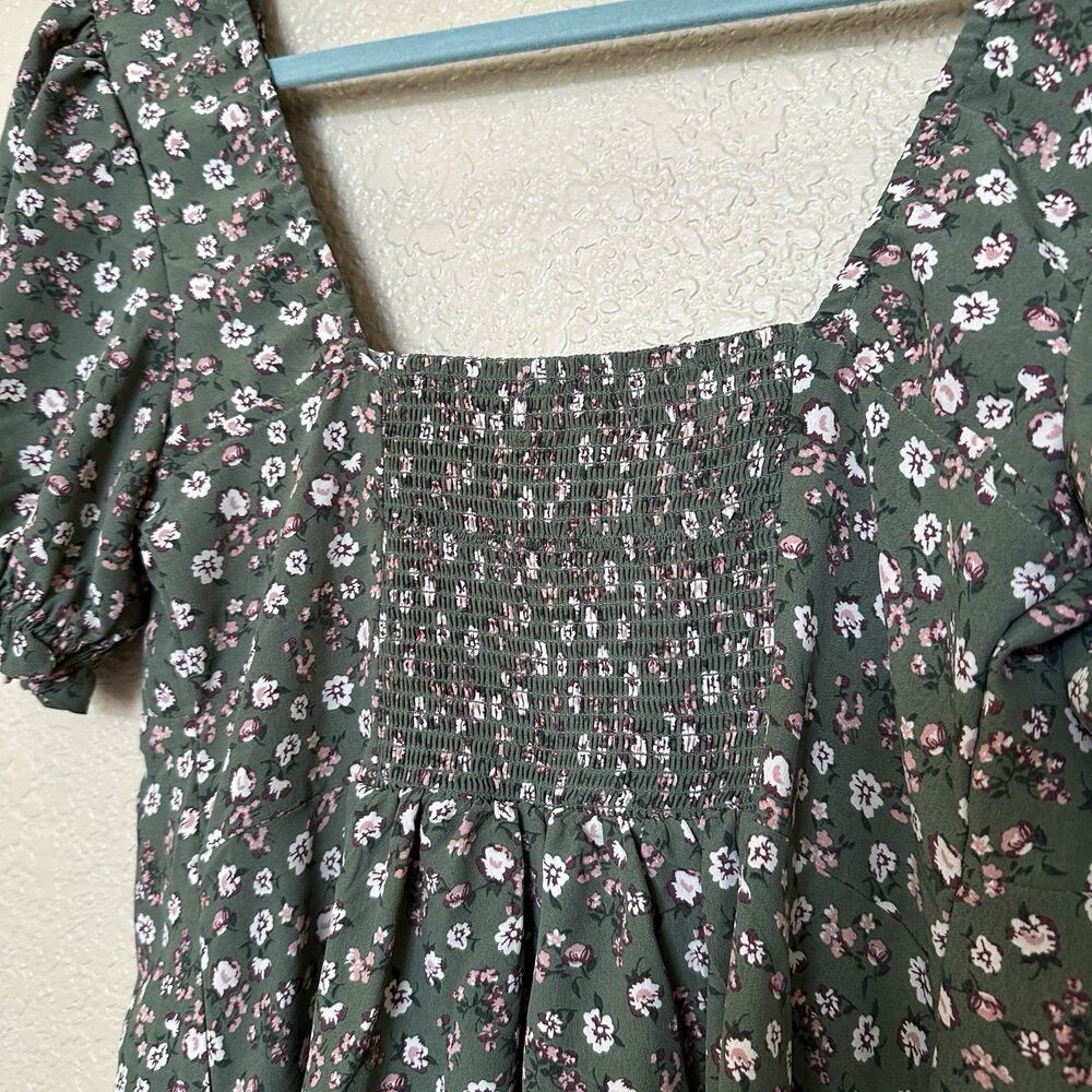 altar'd state dress Green Sun Dress Micro Floral Smocked Back Size Large Cottage - Picture 5 of 7